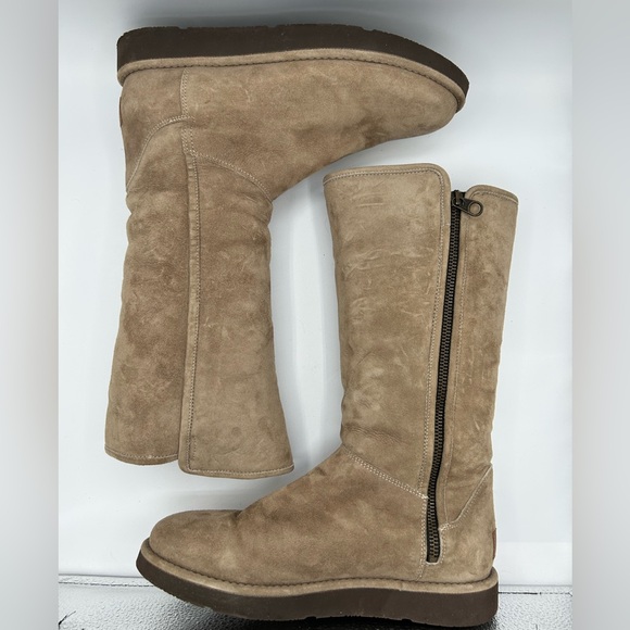 UGG Australia Sz 8 Women's Abree II Tall Boots Beige Sheepskin Suede - Picture 4 of 10